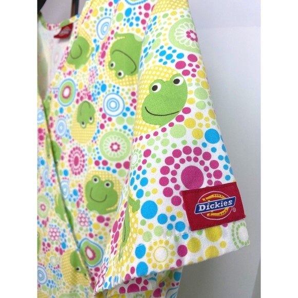 Dickies Smiling Frogs Geometric Polka Dots Yellow Small Scrub Top - Picture 3 of 10